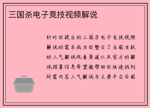 三国杀电子竞技视频解说